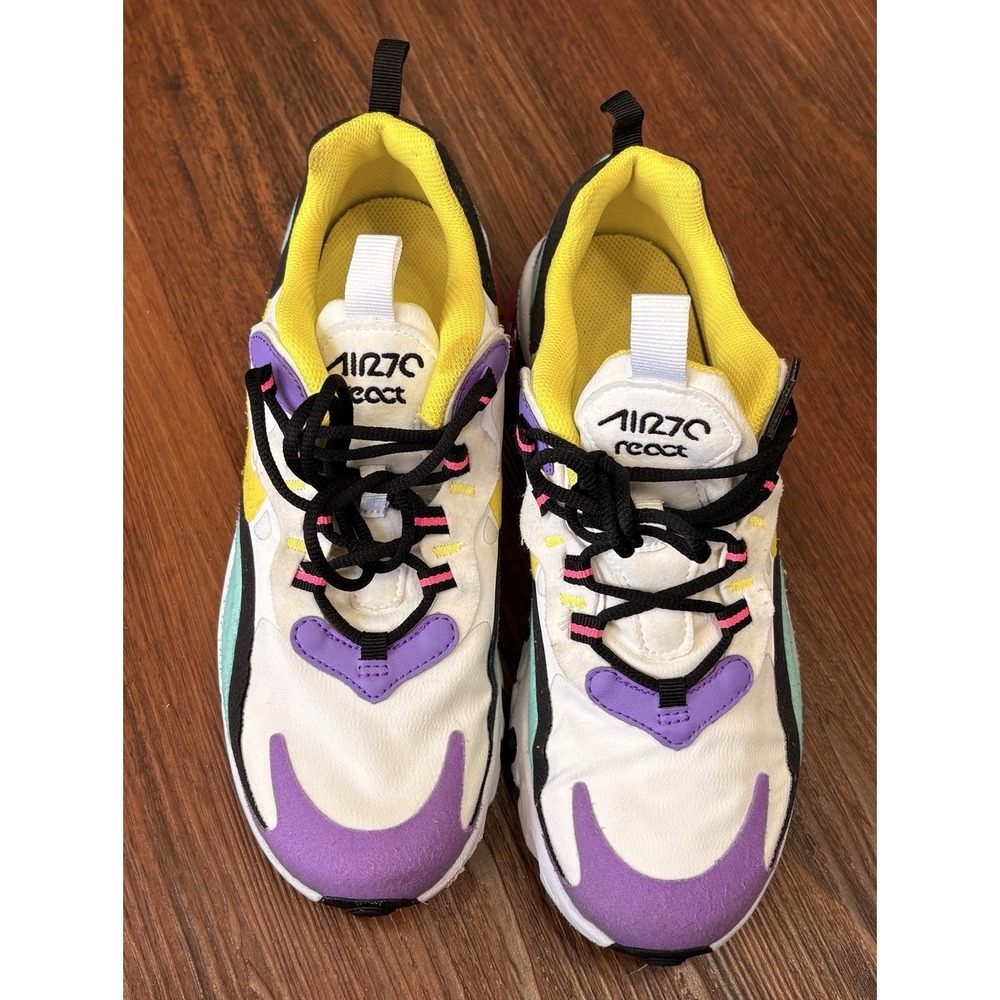 Nike Air Max 270 React (GS) Girl's Size 6Y Running Shoes Bright Violet White - Picture 8 of 12